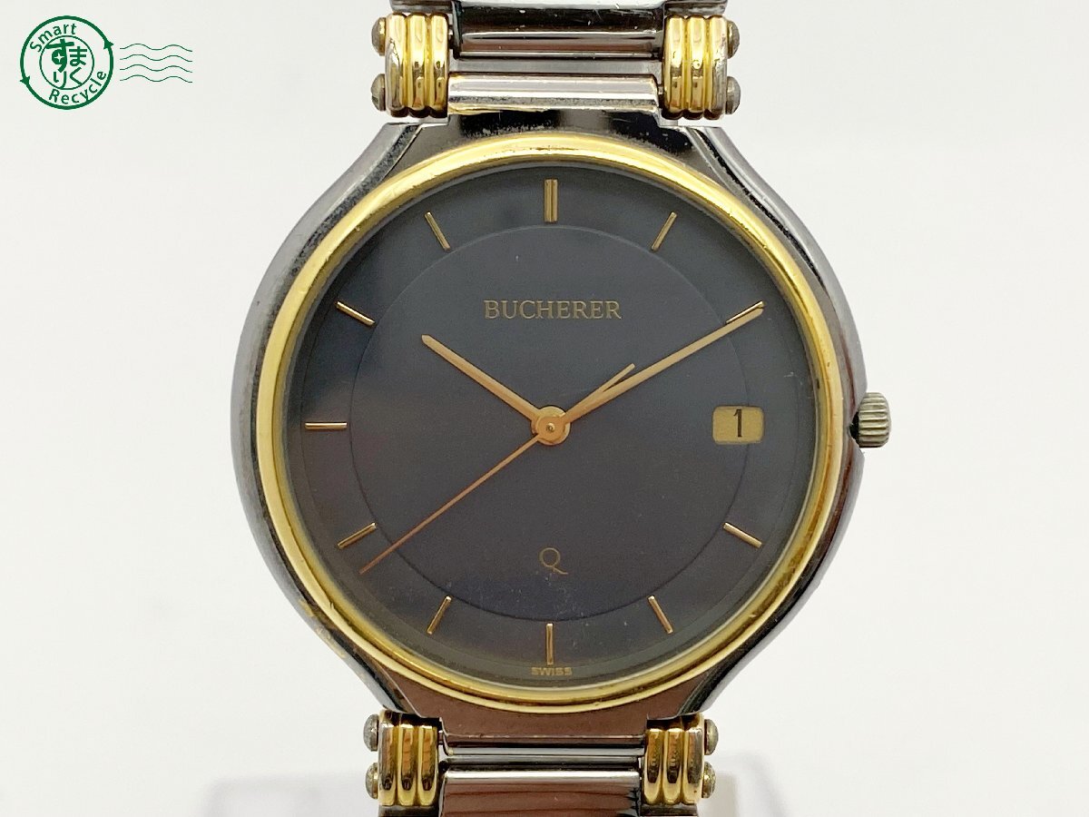 2405602546　△ BUCHERER ブヘラ 腕時計 955 703 グレー系文字盤 3針 デイト コンビカラー メンズ クォーツ QZ 中古_画像1