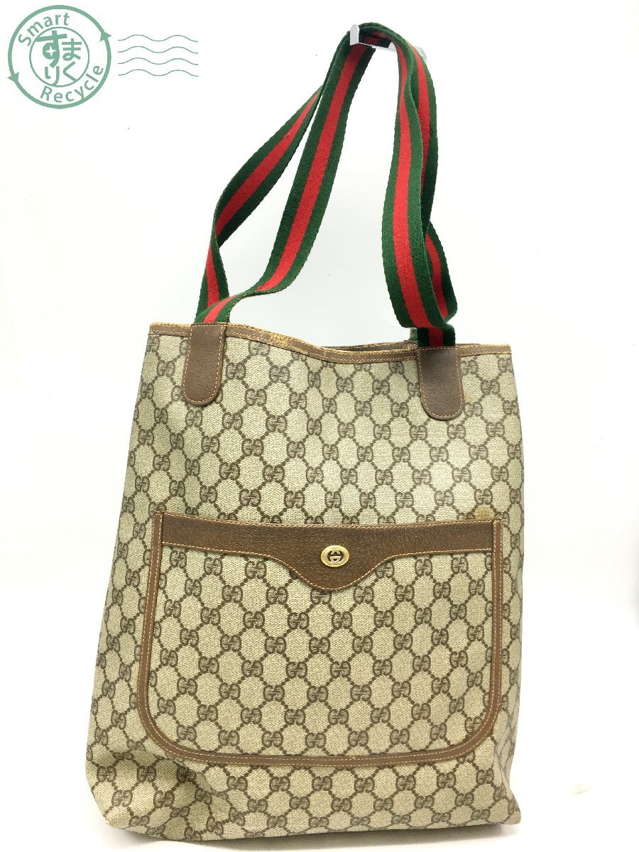 2405601873　☆ GUCCI グッチ 40.02.003 トートバッグ 肩掛けバッグ PVC シェリーライン ブラウン系 レディース ブランド 中古_画像1