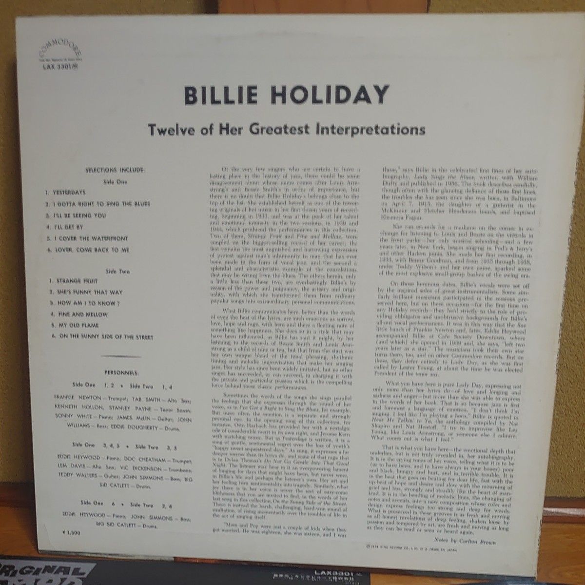 Billie Holiday  奇妙な果実 COMMODORE RECORDS   LPレコード 盤