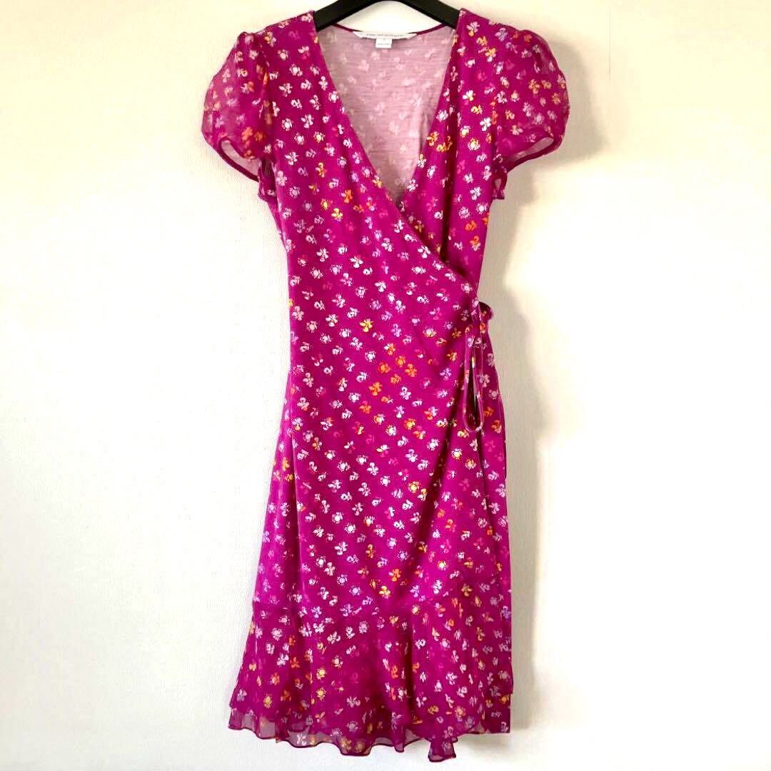 [.. pretty dress ] DVF. silk 100% jersey chiffon puff sleeve flair LAP One-piece S size rare 