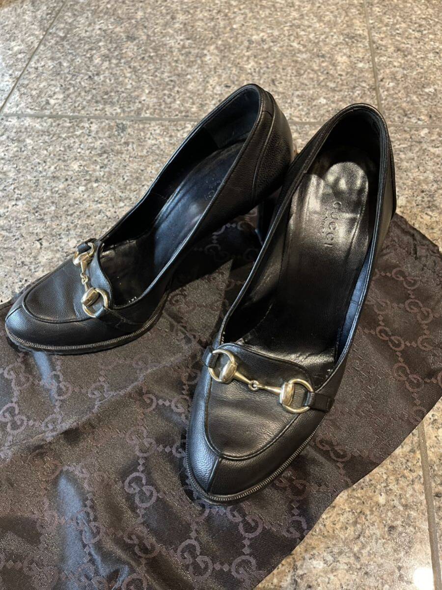 【婚活ハイヒール】グッチ ホースビット ローファー 革靴 ハイヒール ブラック 23cmの画像1