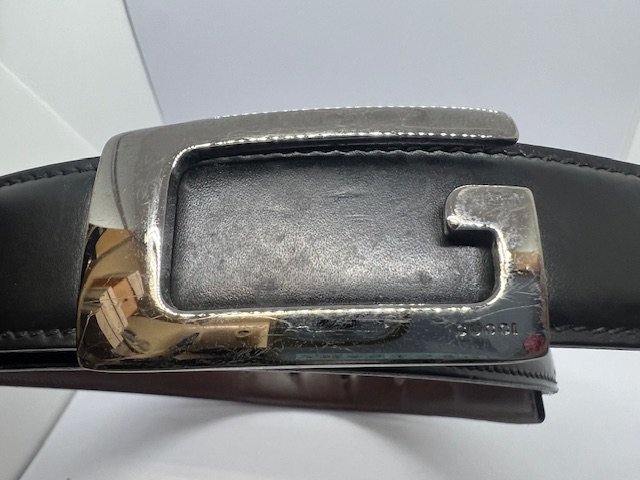 [1 jpy start with translation ]GUCCI Gucci G buckle leather belt 124691*1476*85*34 gold gram (i)