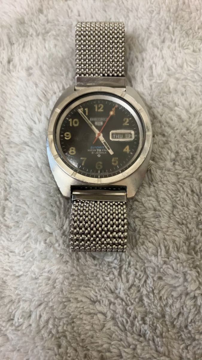 SEIKO 5 6119-8140 セイコーファイブスポーツアラビア 腕時計 自動巻き 稼働品 黒文字盤