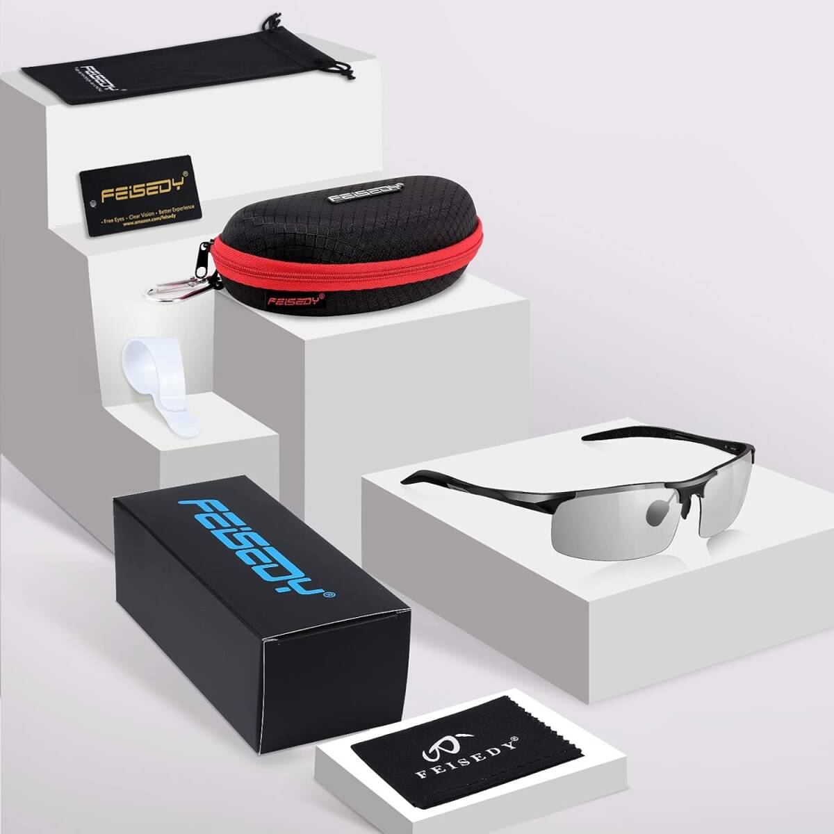 調光変色レンズ [FEISEDY] スポーツサングラス メンズ 偏光サングラス UV400保護 超軽量 サングラス レディース _画像6