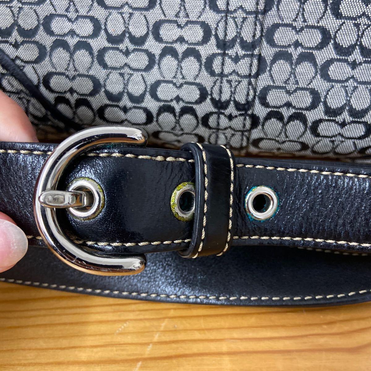 UTs298 COACH Coach shoulder bag handbag signature leather canvas black gray 