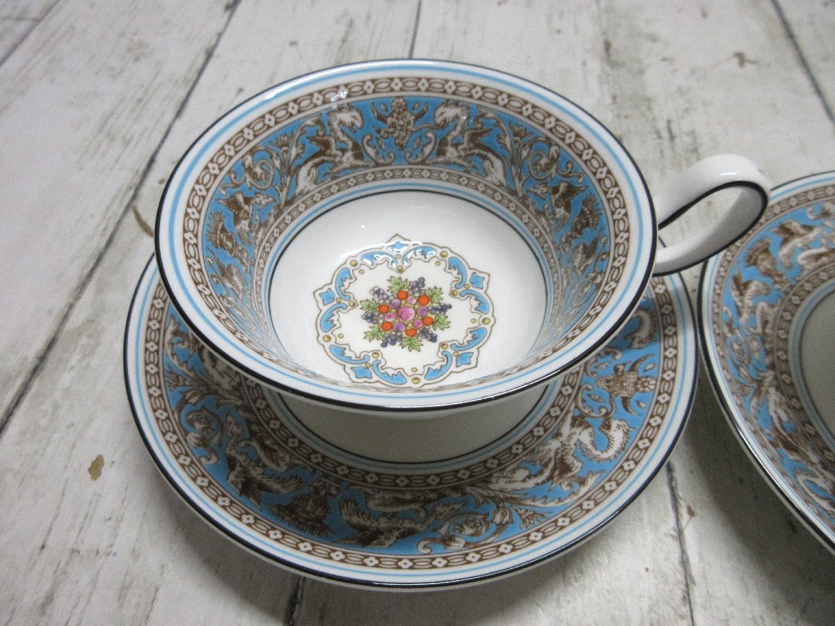 １円 美品 ウェッジウッド WEDGWOOD フロレンティーンターコイズ FLORENTINE TURQUOISE カップ＆ソーサー 2客 【星見】の画像2