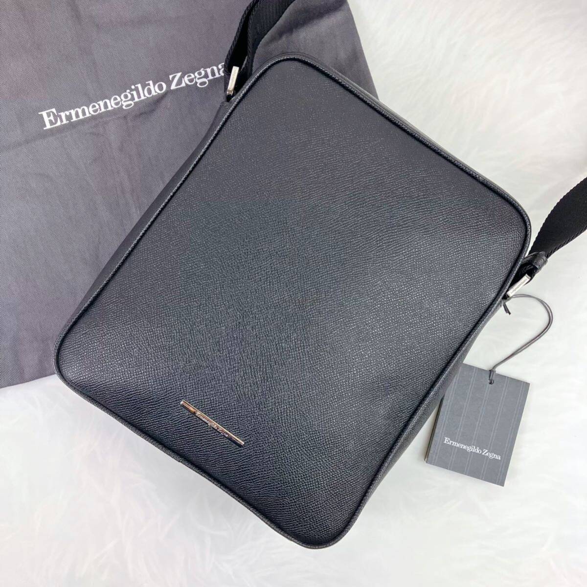 【新品タグ付×定価30万円】Ermenegildo Zegna エルメネジルドゼニア ショルダーバッグ レザー ブラック 黒 サコッシュ 斜め掛け メンズ _画像1