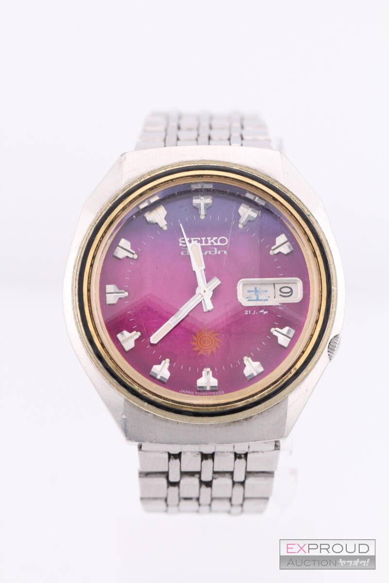 ジャンク品★R93 SEIKO セイコー advan アドバン 腕時計 パープル 7019-7300 3N0983 シルバー ケース径約4cm 自動巻 動作確認済みの画像2