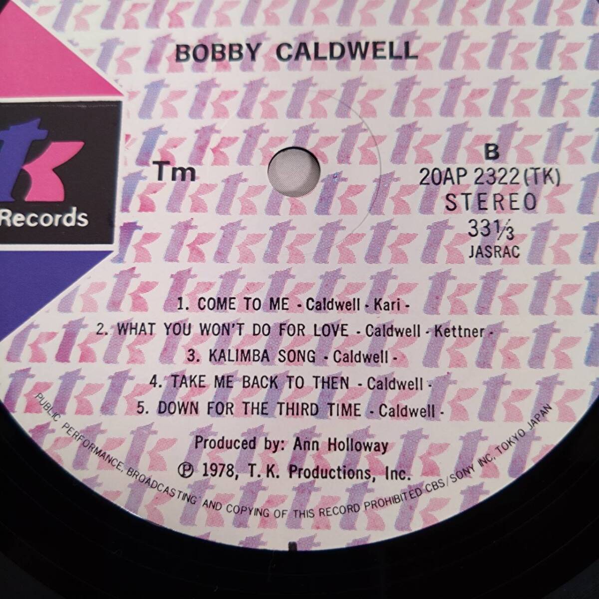 K)Bobby Caldwell(ボビー・コールドウェル) イブニング・スキャンダル LP T.K. Records レコード 洋楽 音楽 LPレコード 動作未確認 E0110_画像6