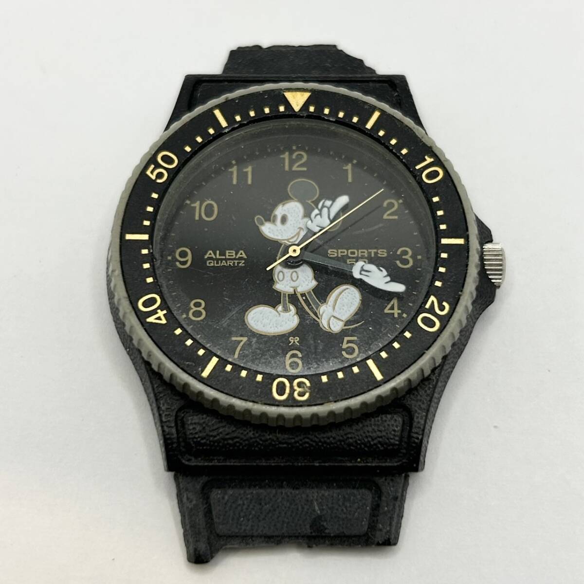A)SEIKO/セイコー 腕時計 ALBA/アルバ ミッキーデザイン Y481-017A ダイバータイプ クォーツ QZ 3針 ラウンド ミッキー 黒文字盤 E1603_画像1