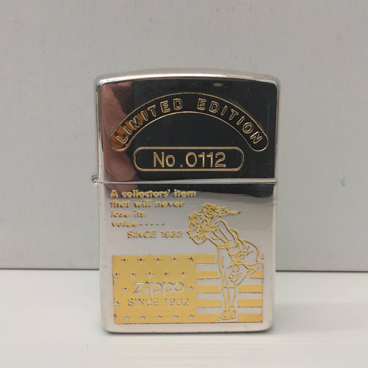 #4215F ライター 喫煙具 ZIPPO ジッポ Windy ウィンディ 限定 LIMITED EDITION No.0112刻印 底面 A XI 刻印 箱等付属品無 保管品_画像1