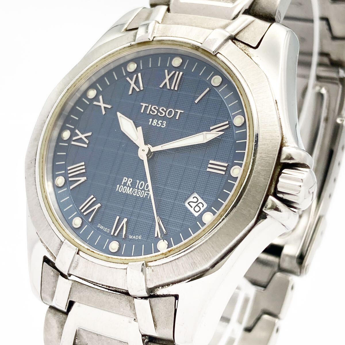 稼働品 TISSOT P660/760 ティソ クォーツ 腕時計 アナログ ステンレス PR100 カラー シルバー ネイビー デイト alpひ0511_画像1