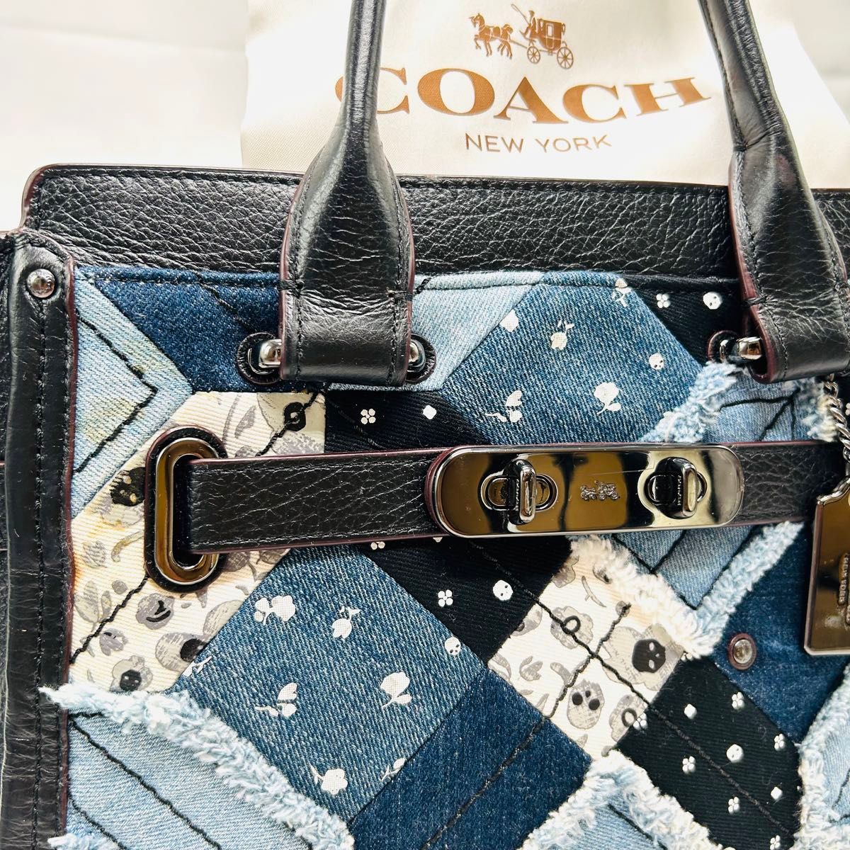 希少 COACH コーチ ショルダーバッグ 2way デニム パッチワーク 希少 COACH コーチ ショルダーバッグ 2way デニム パッチワーク