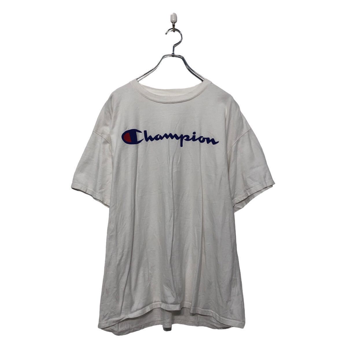 Champion short sleeves print T-shirt Champion XL white crew neck old clothes . America buying up a604-7607