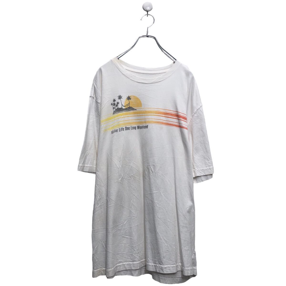 TOMMYBAHAMA 半袖 プリント Tシャツ XL ホワイト ビッグサイズ バックプリント クルーネック 古着卸 アメリカ仕入 a605-5805_画像1