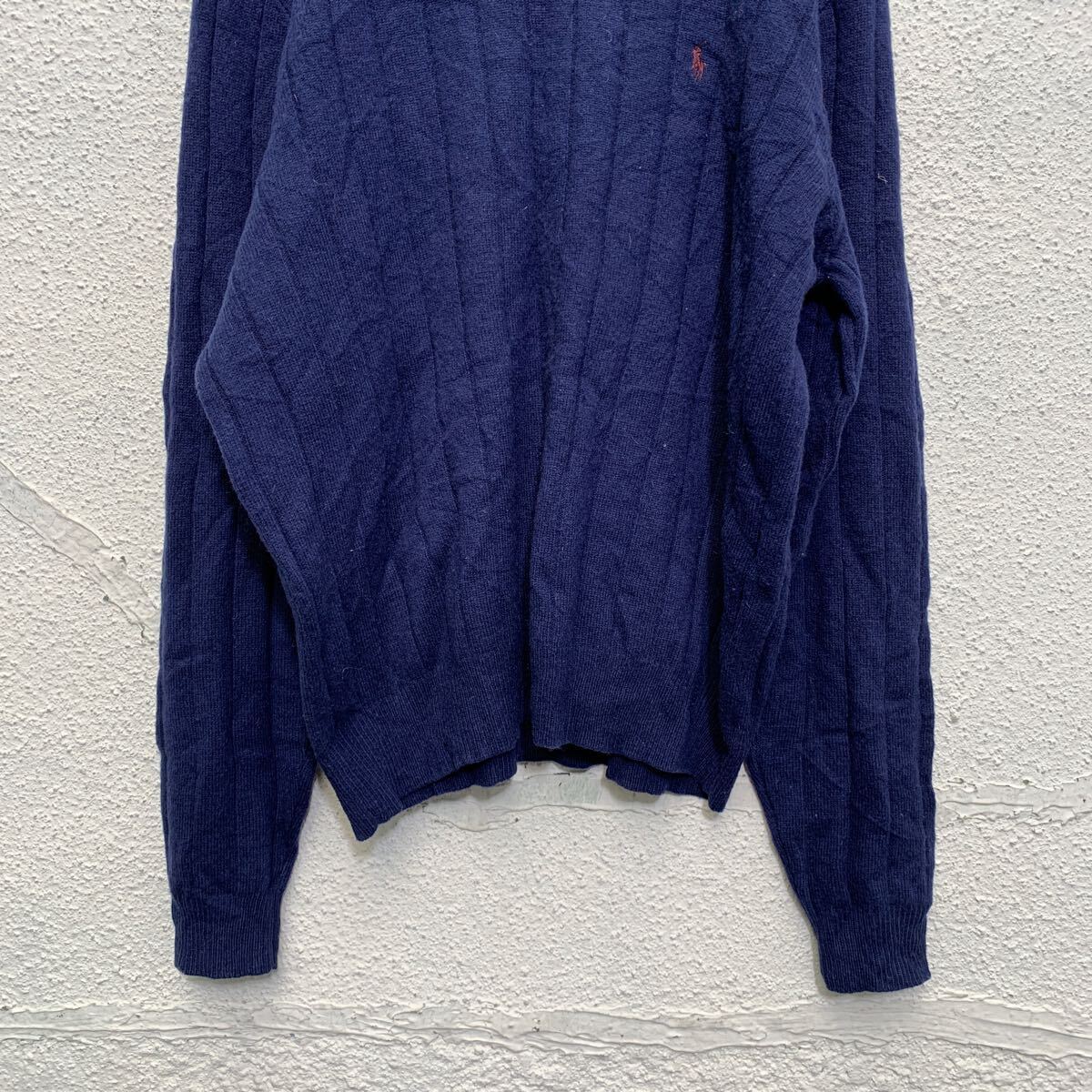 90s Polo Ralph Lauren ウールニット Lサイズ ラルフローレン セーター 紺 ネイビー 古着卸 アメリカ仕入 a605-5420_画像3