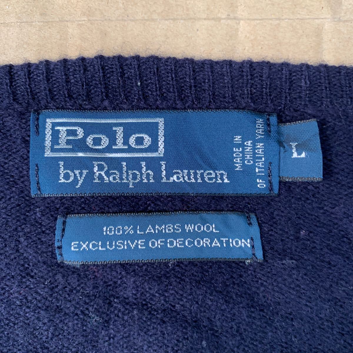 90s Polo Ralph Lauren ニット Lサイズ ラルフローレン セーター 紺 ネイビー 古着卸 アメリカ仕入 a605-5418_画像7