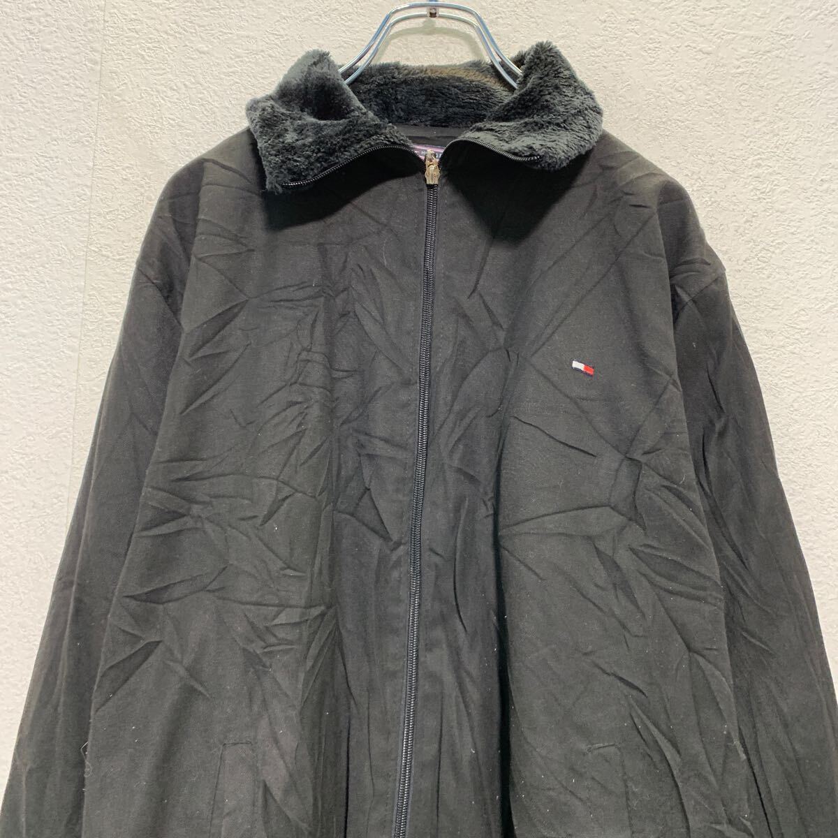 TOMMY HILFIGER ジップアップ ジャケット L ブラック トミーヒルフィガー 襟ボア 古着卸 アメリカ仕入 a605-6067_画像2