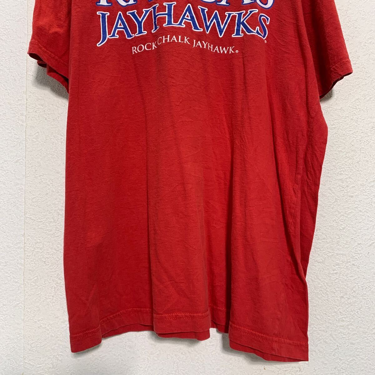 e5 半袖 プリントTシャツ L レッド クルーネック JAYHAWKS カレッジ 古着卸 アメリカ仕入 a605-6096_画像3