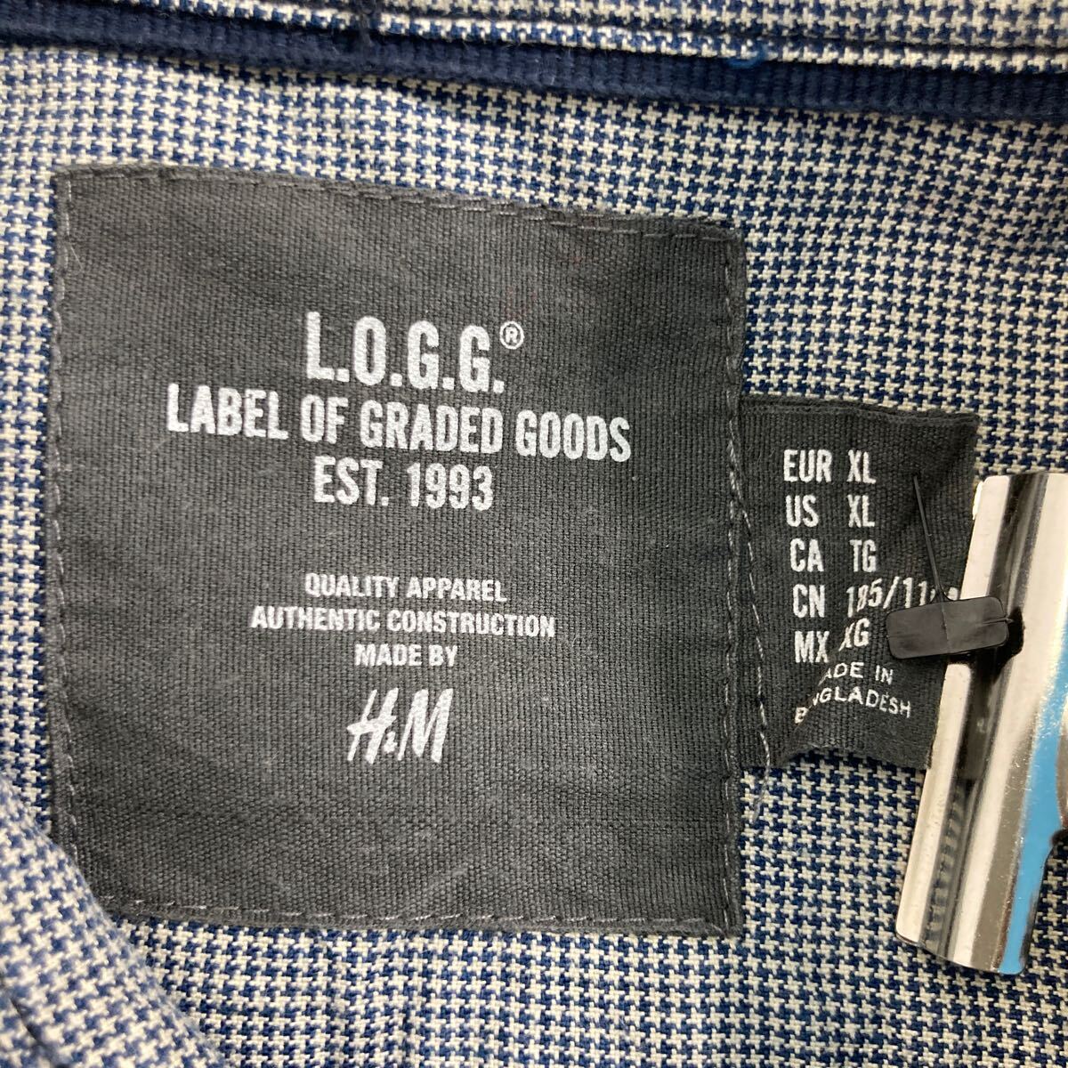 H&M 長袖 千鳥格子 シャツ XL ネイビー ベージュ エイチアンドエム ボタンダウン ビッグサイズ 古着卸 アメリカ仕入 a605-6424_画像7