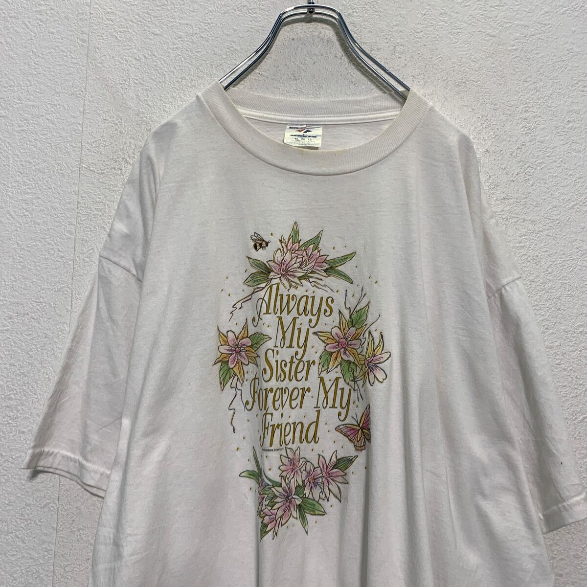 JERZEES 半袖 プリントTシャツ XL ホワイト 花柄プリント ジャージーズ クルーネック ビッグサイズ 古着卸 アメリカ仕入 a605-6431_画像2