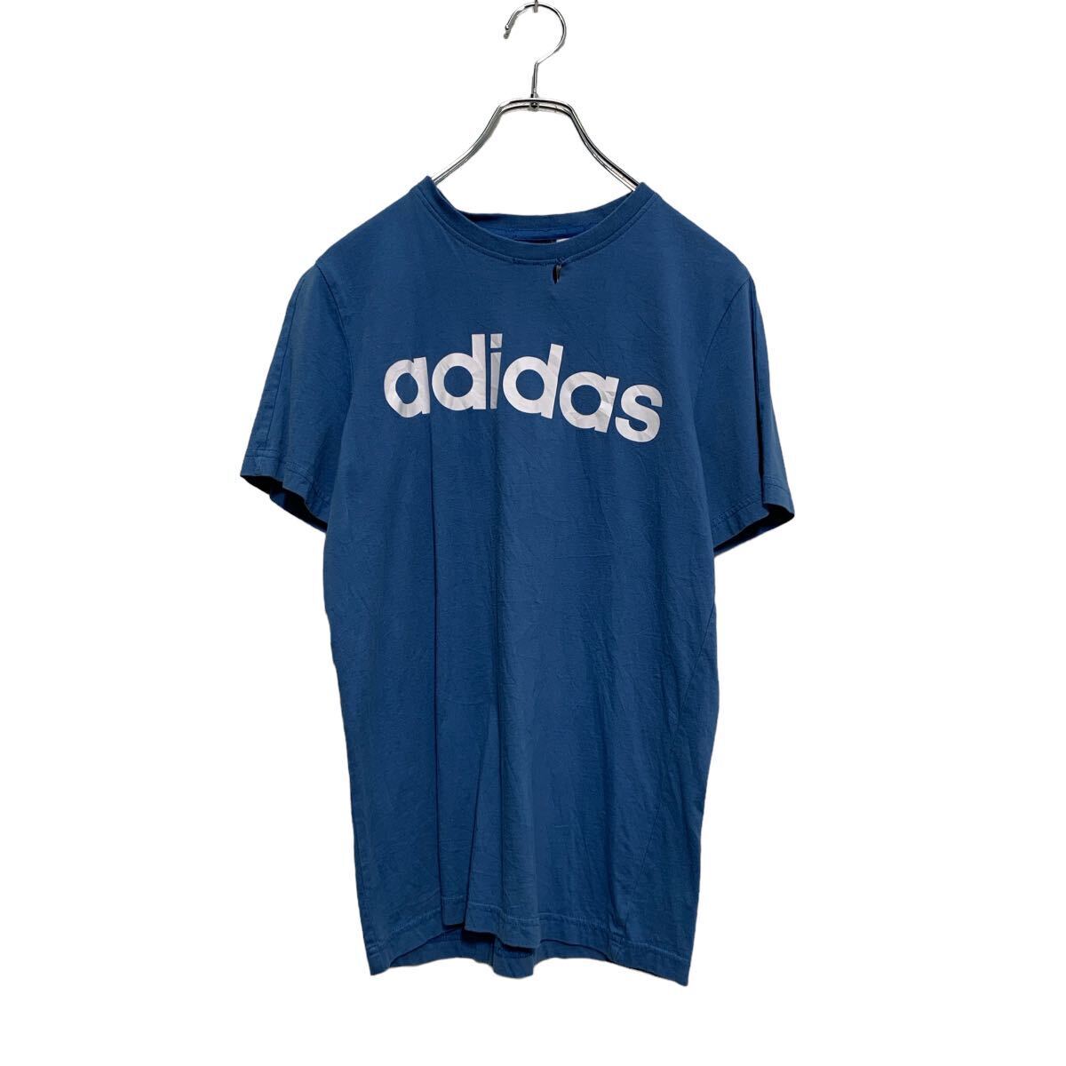 adidas 半袖 ロゴTシャツ L 160～ キッズ ブルー アディダス クルーネック 古着卸 アメリカ仕入 a605-6607_画像1