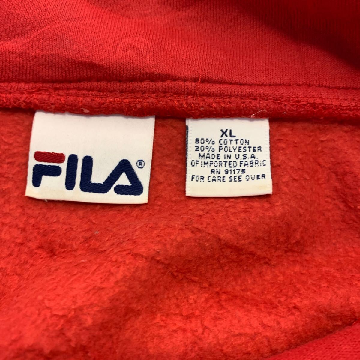FILA ハーフジップ ロゴスウェット トレーナー XL レッド フィラ USA製 ビッグサイズ 刺繍ロゴ 古着卸 アメリカ仕入 a605-6709_画像10