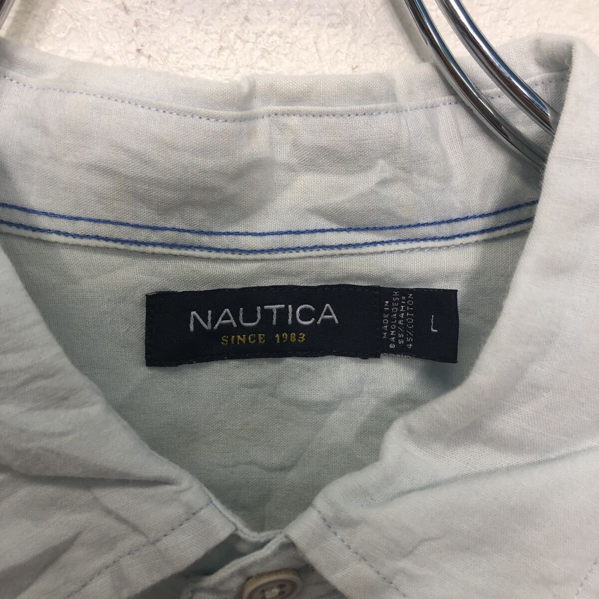 NAUTICA 半袖 無地シャツ ノーティカ L ライトブルー ボタンダウン ポケット 古着卸 アメリカ仕入 a605-7096_画像8