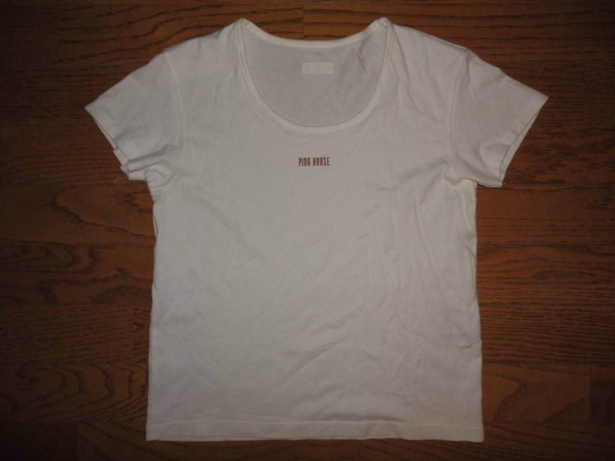 ②USED品★PINK HOUSE ピンクハウス 半袖Tシャツ M 日本製 ホワイト_画像1