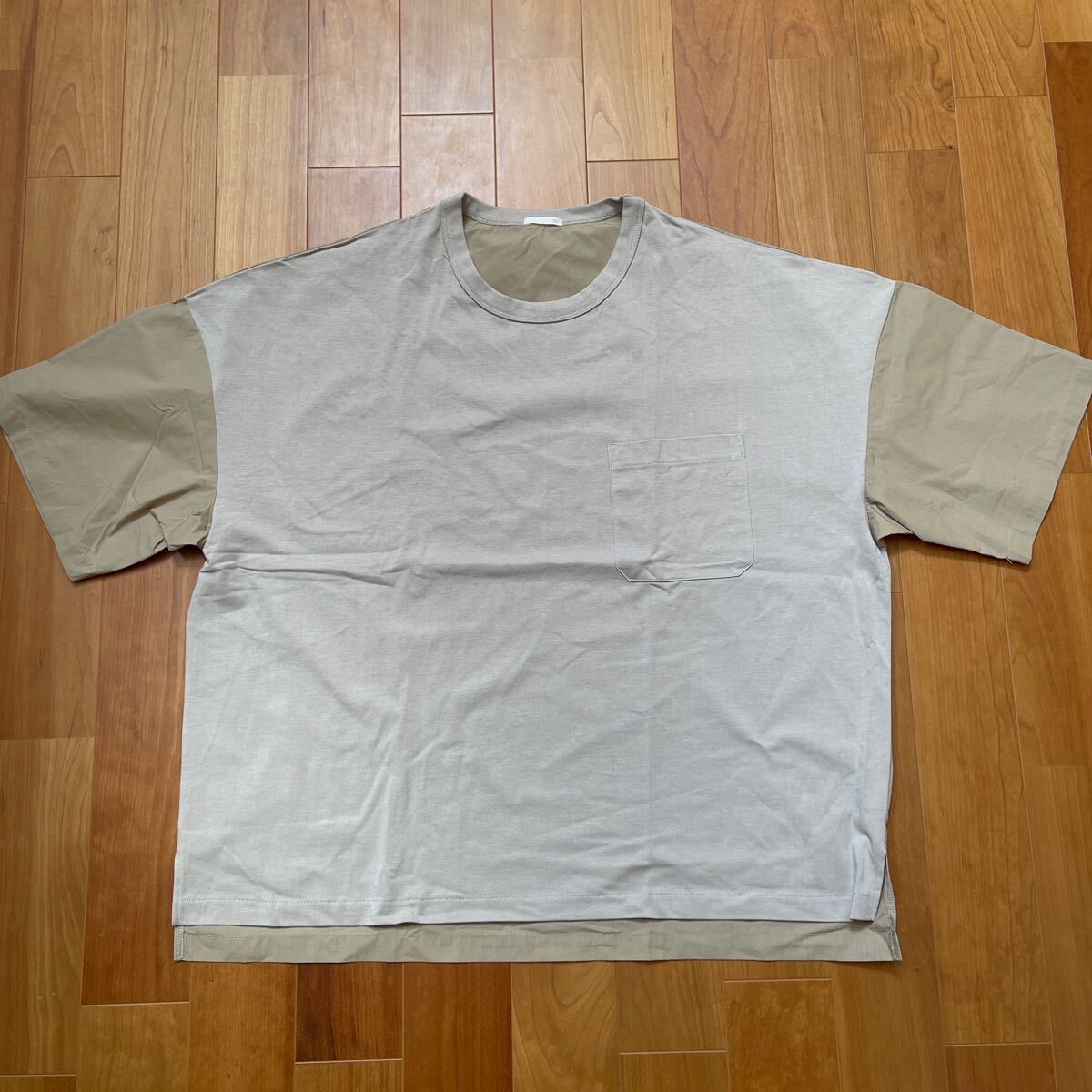 GU 半袖 切替 オーバーサイズTシャツ 半袖Tシャツ 色:ベージュ size:3XL_画像1