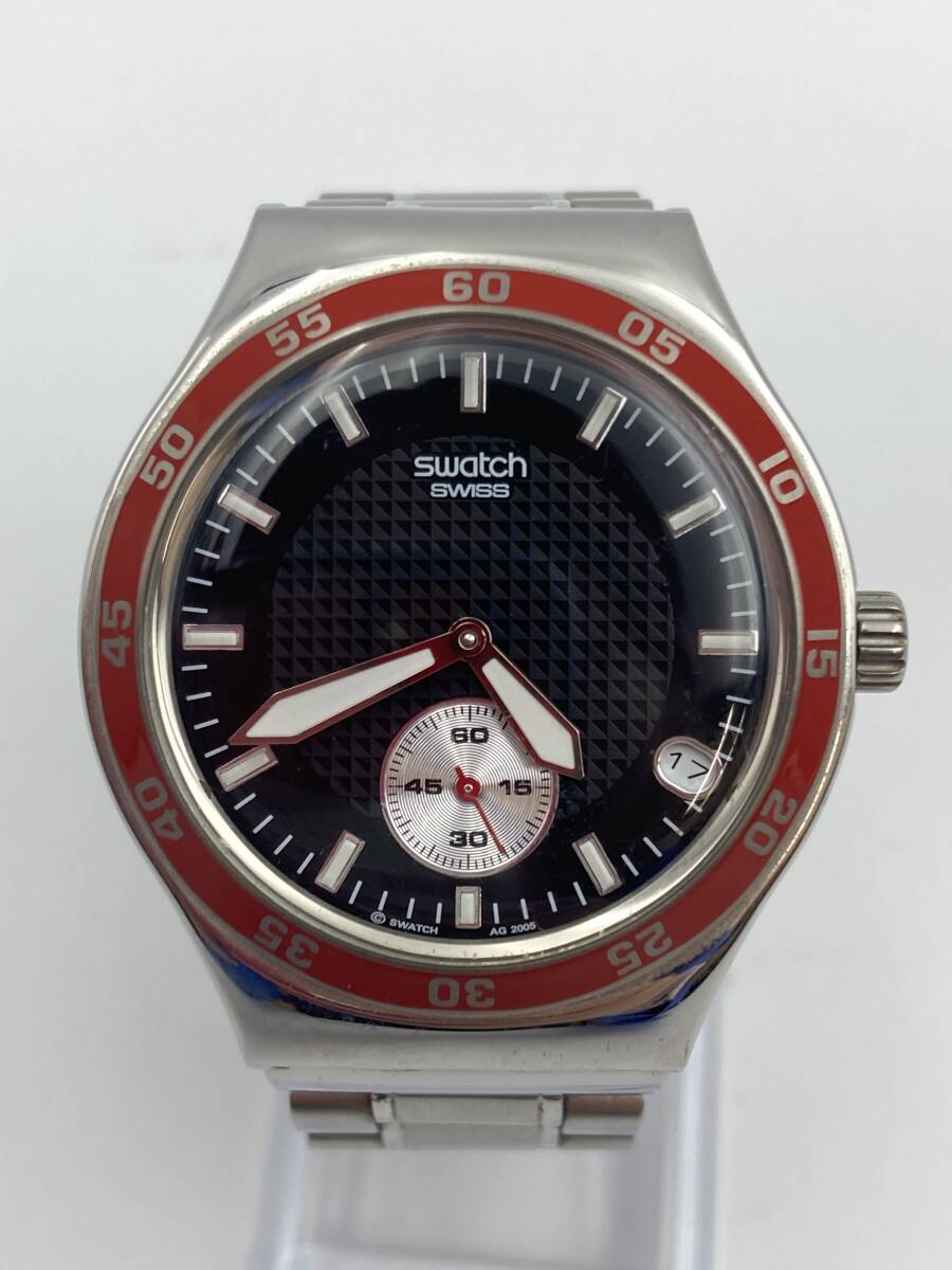 【698A】Swatch スウォッチ IRONY アイロニー メンズウォッチ 腕時計 稼働品 ブラック文字盤 手首細め_画像3