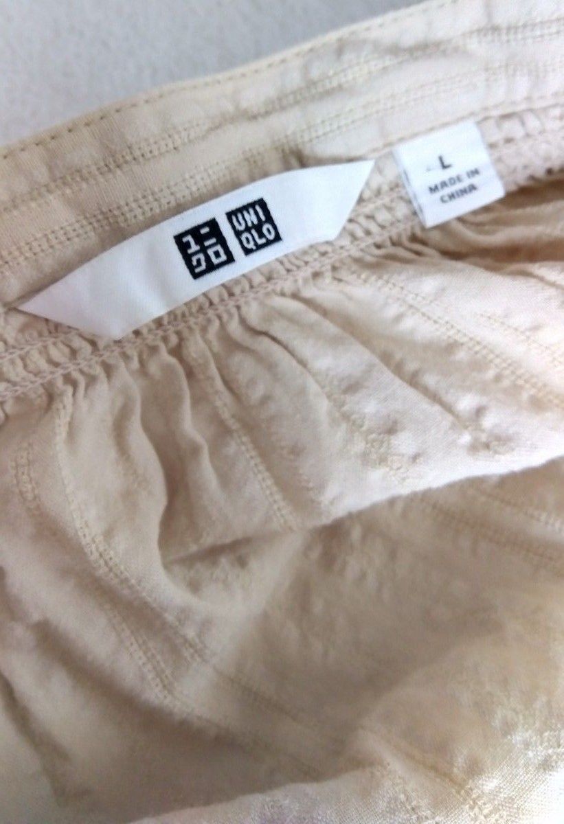 UNIQLO/ユニクロ/コットンワンピース/紐付き/前開き/ ベージュ/ロング/ゆったり/レース/ カーディガン/L/七分袖 