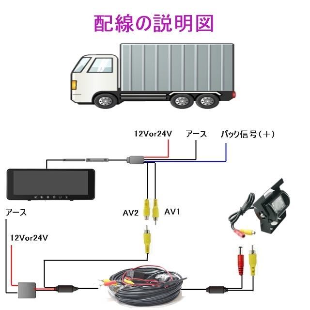 12V 24V トラック 積載車 バックカメラ モニターセット 日本製液晶 9.1インチ ミラーモニター 暗視防水 バックカメラセット バックモニター_画像4