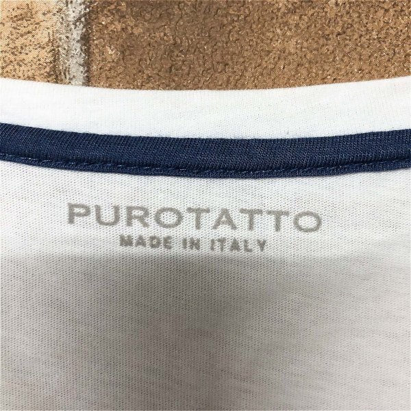 PUROTATTO プロタット レディース イタリア製 レース付き シンプル フレンチスリーブ Tシャツ S 白 × 紺_画像2