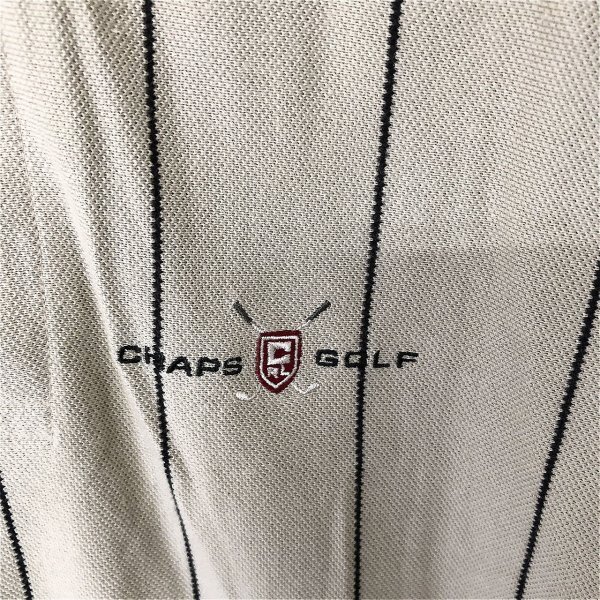 CHAPS RALPH LAUREN チャップス ラルフローレン ゴルフウェア メンズ ロゴ刺繍 ストライプ 鹿の子 半袖ポロシャツ M ベージュ_画像3