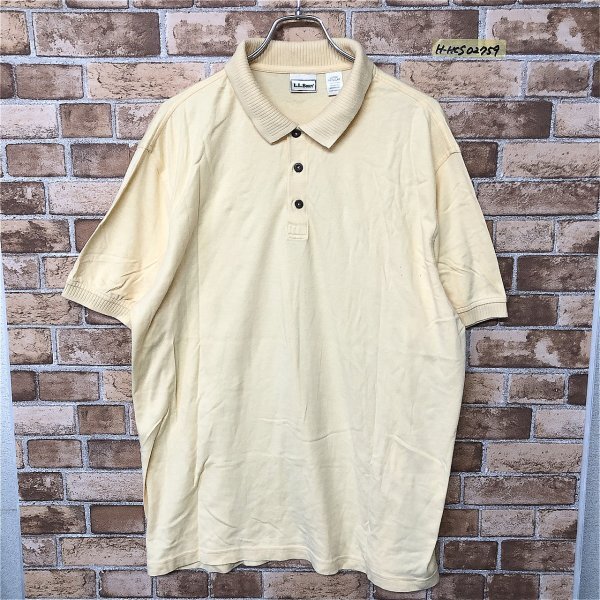 L.L.Bean エルエルビーン メンズ リブ 切替 定番 ベーシック 半袖ポロシャツ L 黄色 クリームイエロー 綿 大きいサイズ オーバーサイズ_画像1