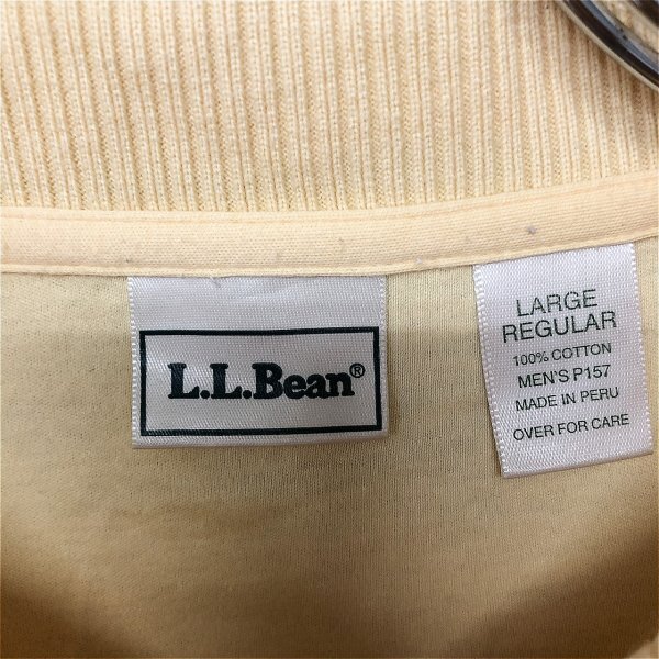 L.L.Bean エルエルビーン メンズ リブ 切替 定番 ベーシック 半袖ポロシャツ L 黄色 クリームイエロー 綿 大きいサイズ オーバーサイズ_画像2