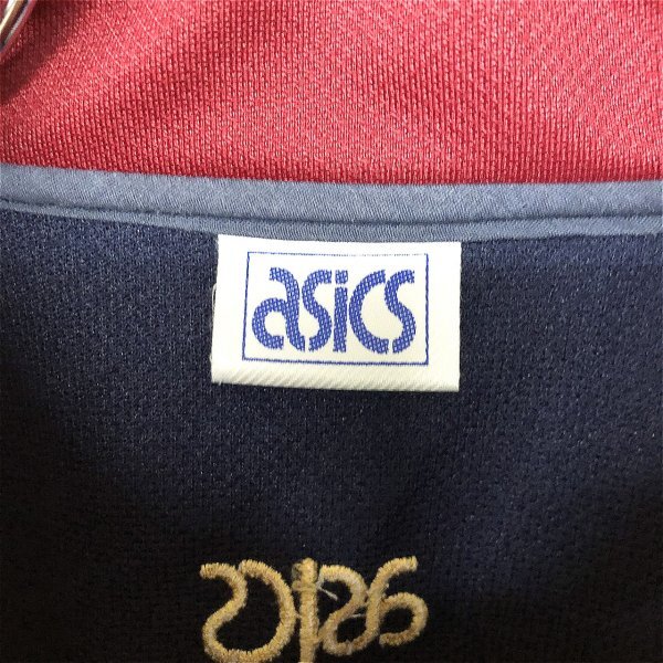 asics アシックス メンズ ロゴ サイドライン ロゴ刺繍 ジャージ ジップ ジャケット SS ネイビー 紺_画像2