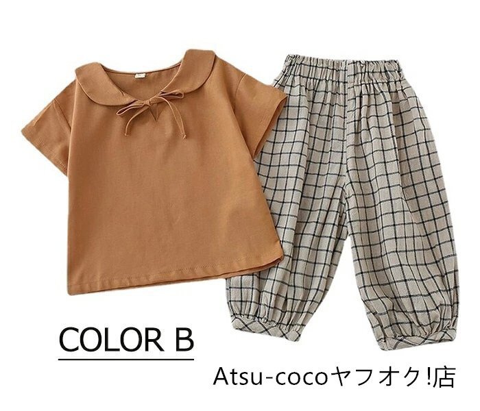 子供服 半袖tシャツ 女の子 九分パンツ キッズ 綿 夏服 上下セット 上着 トップス 九分パンツ カジュアル ☆2色/90-140選択/1点_画像3