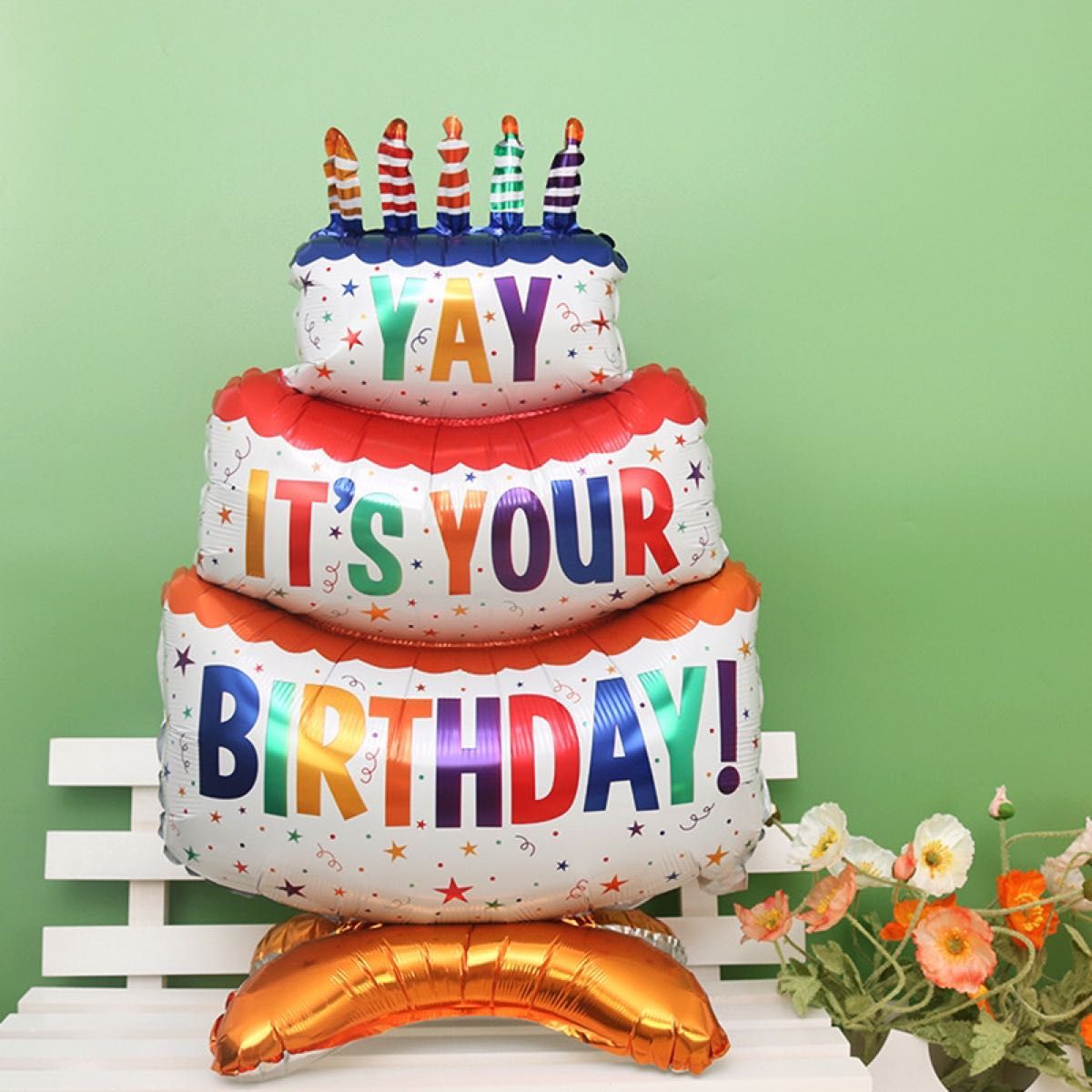 ビッグ バルーン バースデー ケーキ  誕生日 装飾 風船 大きい 自立 推し活