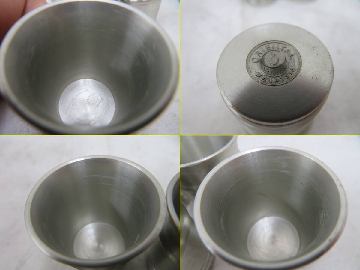 F-385*ORIENTAL PEWTER/olientarupyu-ta-* посуда для сакэ комплект * бутылочка для сакэ * чашка саке * жестяной (?)* б/у товар 