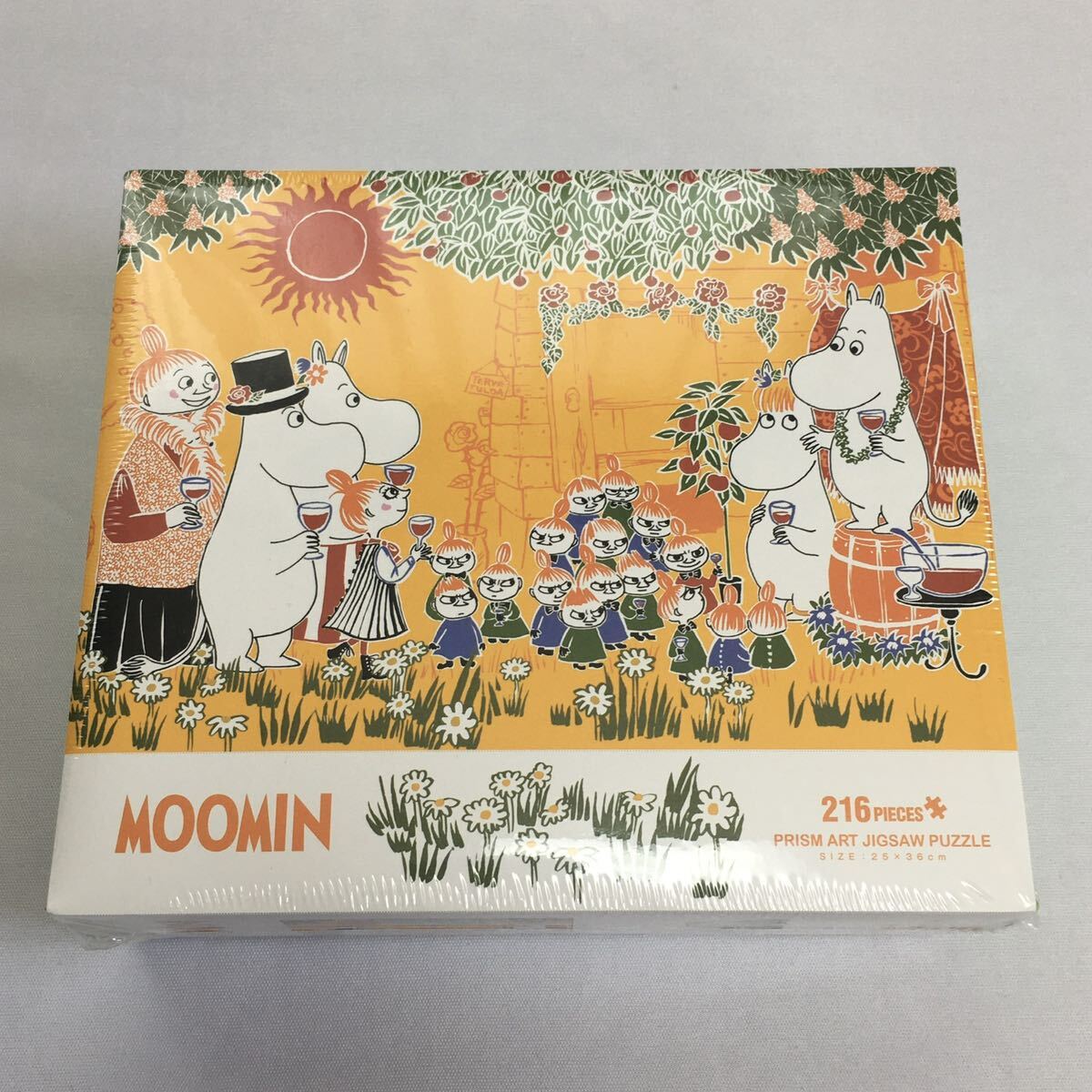 [ 未開封品 ] MOOMIN 216 PIECES PRISM ART JIGSAW PUZZLE 62-18 みんなで乾杯 やのまん ジグソーパズル 廃盤 未使用 パズル 光 キャラ_画像1