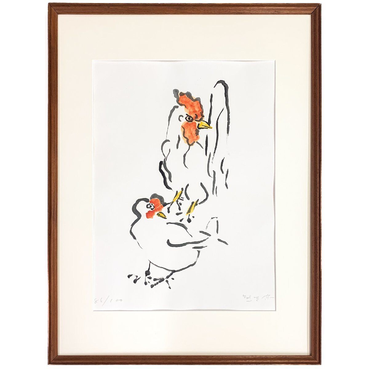 【SHIN】熊谷守一 「双鶏」 リトグラフ　ed. 86/100　額装　巨匠_画像1