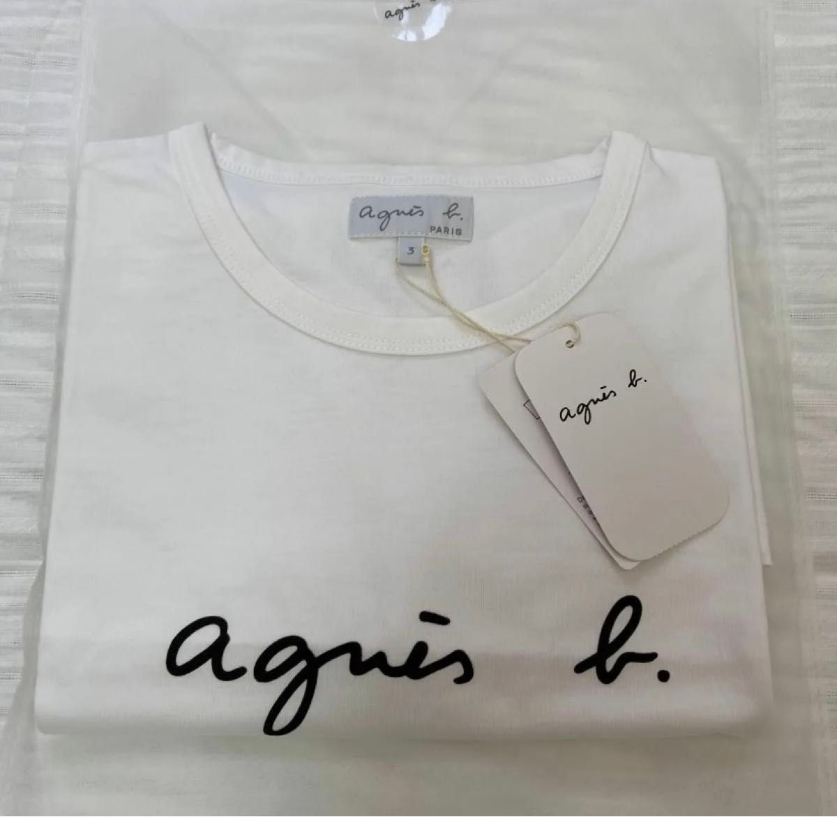 新品未使用　アニエスベー  agnes b.半袖ロゴTシャツ　ホワイト  レディースLサイズ