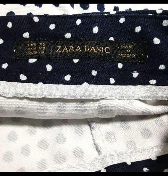 ザラ スカート ZARA BASIC タイトスカート ホワイト×ネイビー ミニスカート 総柄 美品！！