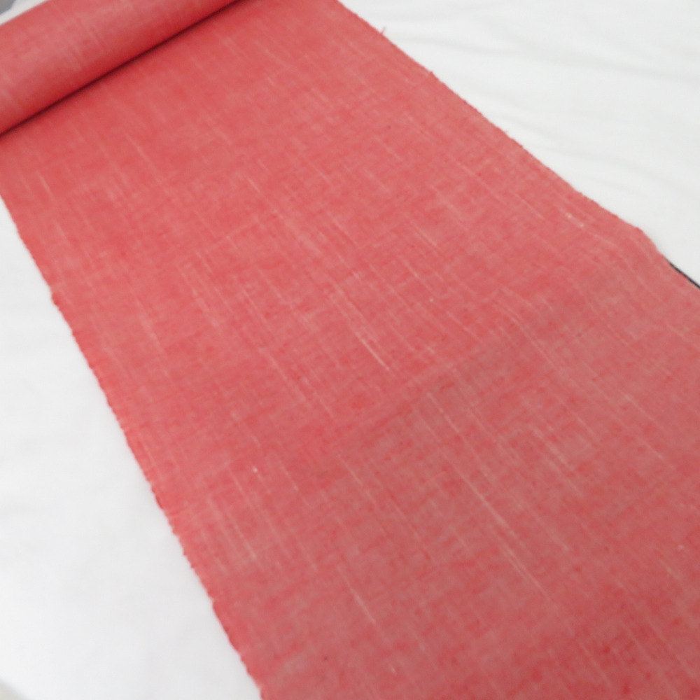 反物 紬 無地文様 着尺 赤色 正絹 着物生地 和裁 未仕立て 長さ1200cm_画像2