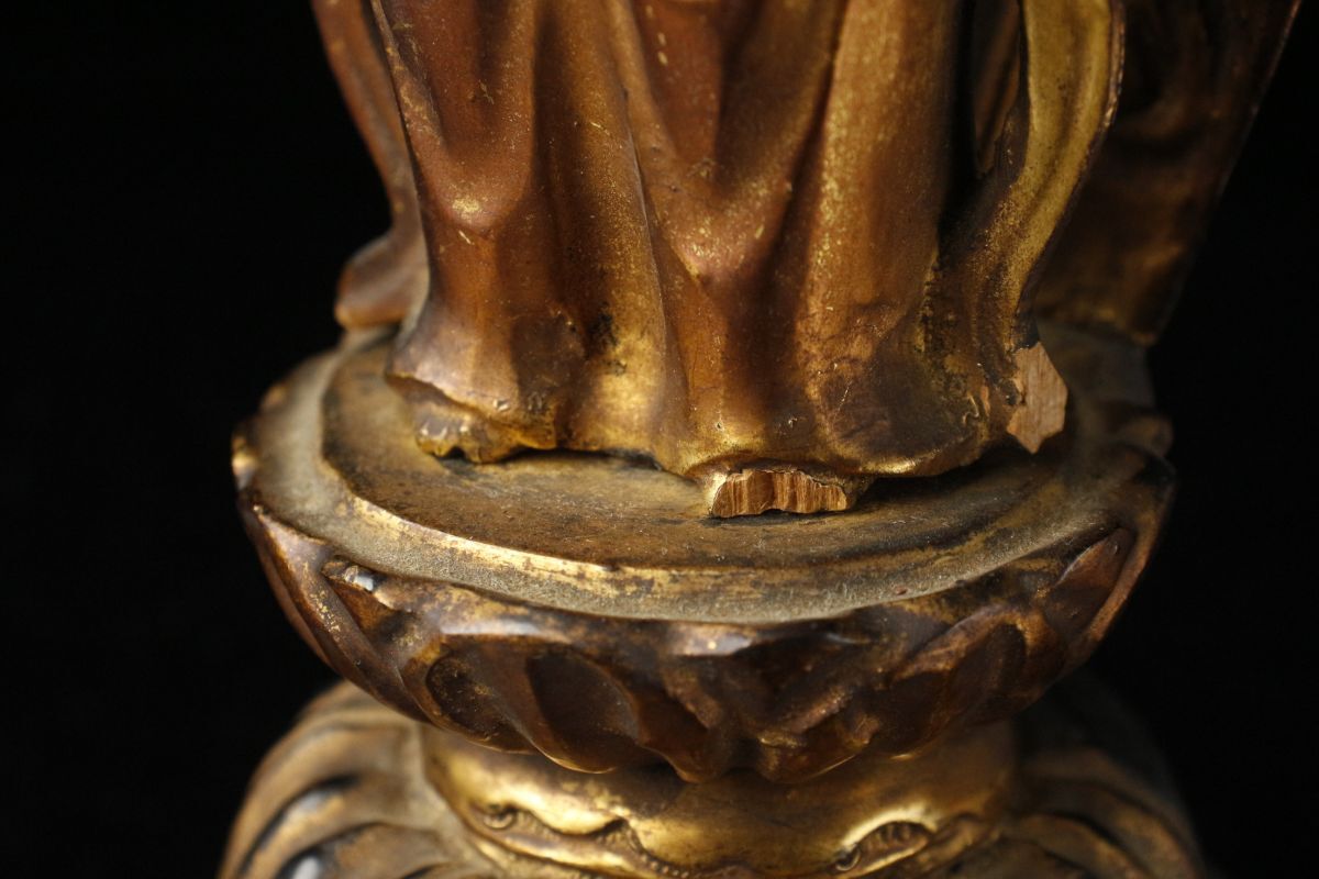 【LIG】仏教美術 木彫金彩 観音立像 32㎝ 置物 古美術品 旧家収蔵品 [.Y]23.12_画像7