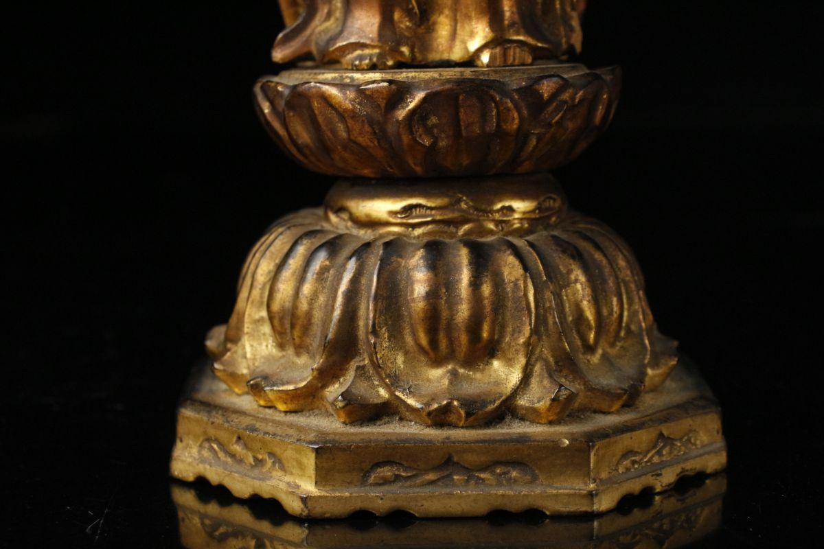 【LIG】仏教美術 木彫金彩 観音立像 32㎝ 置物 古美術品 旧家収蔵品 [.Y]23.12_画像9