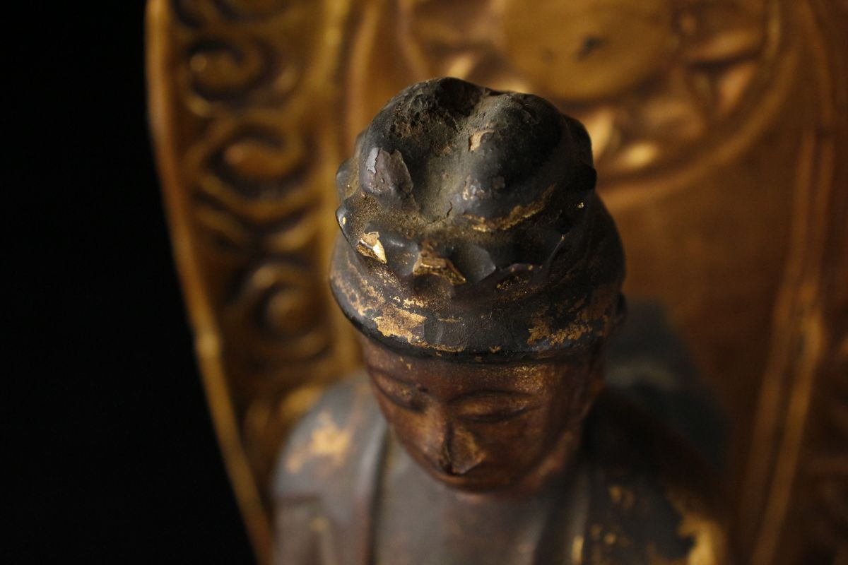 【LIG】仏教美術 木彫金彩 観音立像 32㎝ 置物 古美術品 旧家収蔵品 [.Y]23.12_画像8