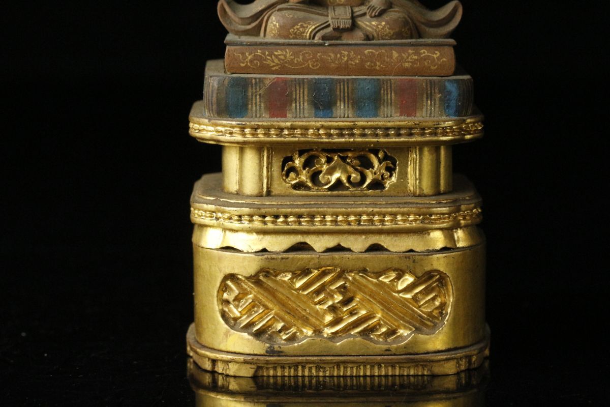 【LIG】時代仏教美術 細密彫刻 木彫 天神坐像 11㎝ 豆仏 寺院引取品 ⑤ [P]24.3_画像8